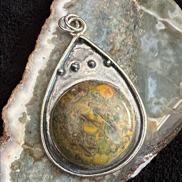 Artisan Jewelry - Artisan FRUIT JASPER Teardrop Pendant with Green and Yellow Hand Crafted #9140